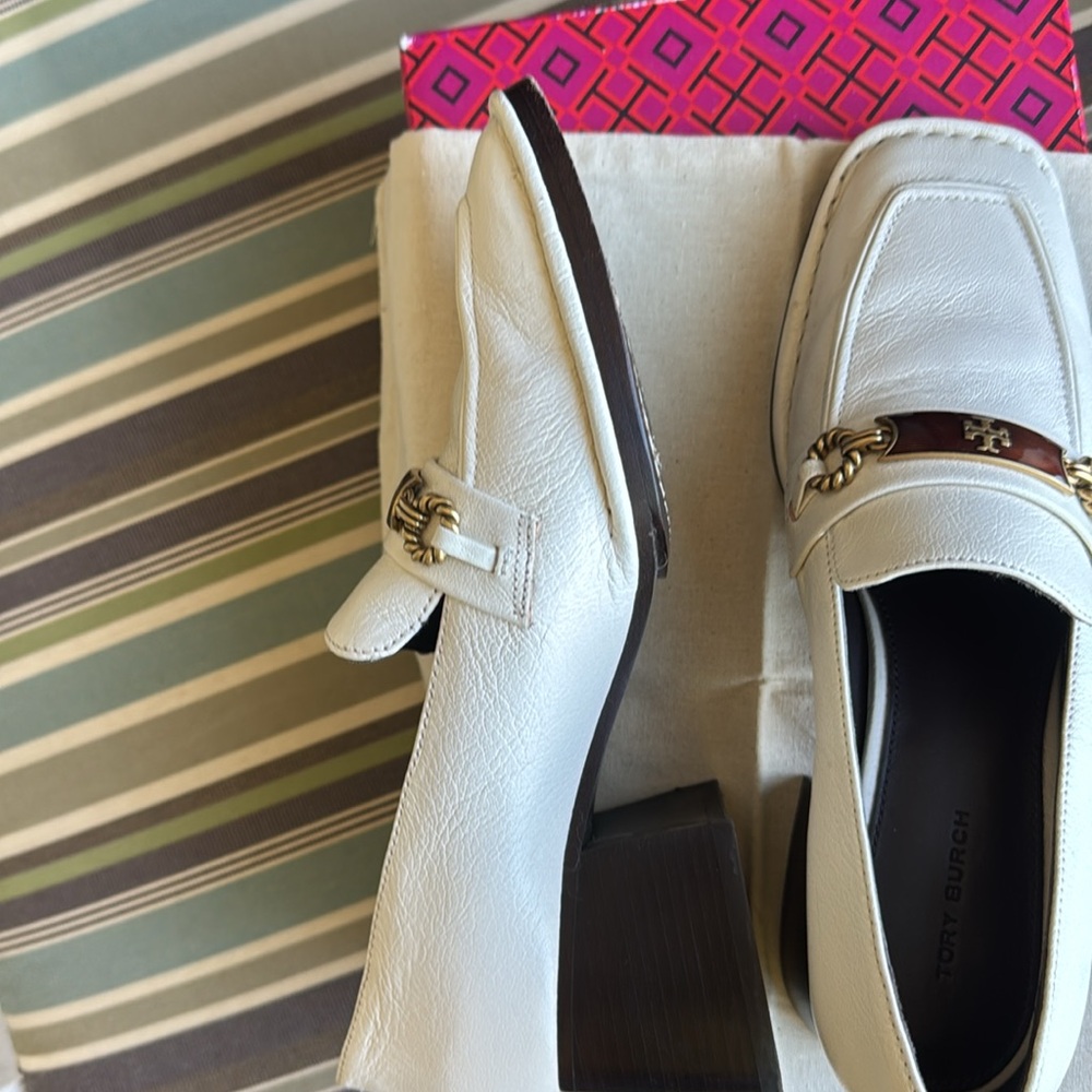 Tory Burch Perrine Heel Loafer 55mm New Ivory 104 Size 8 - Picture 7 of 13